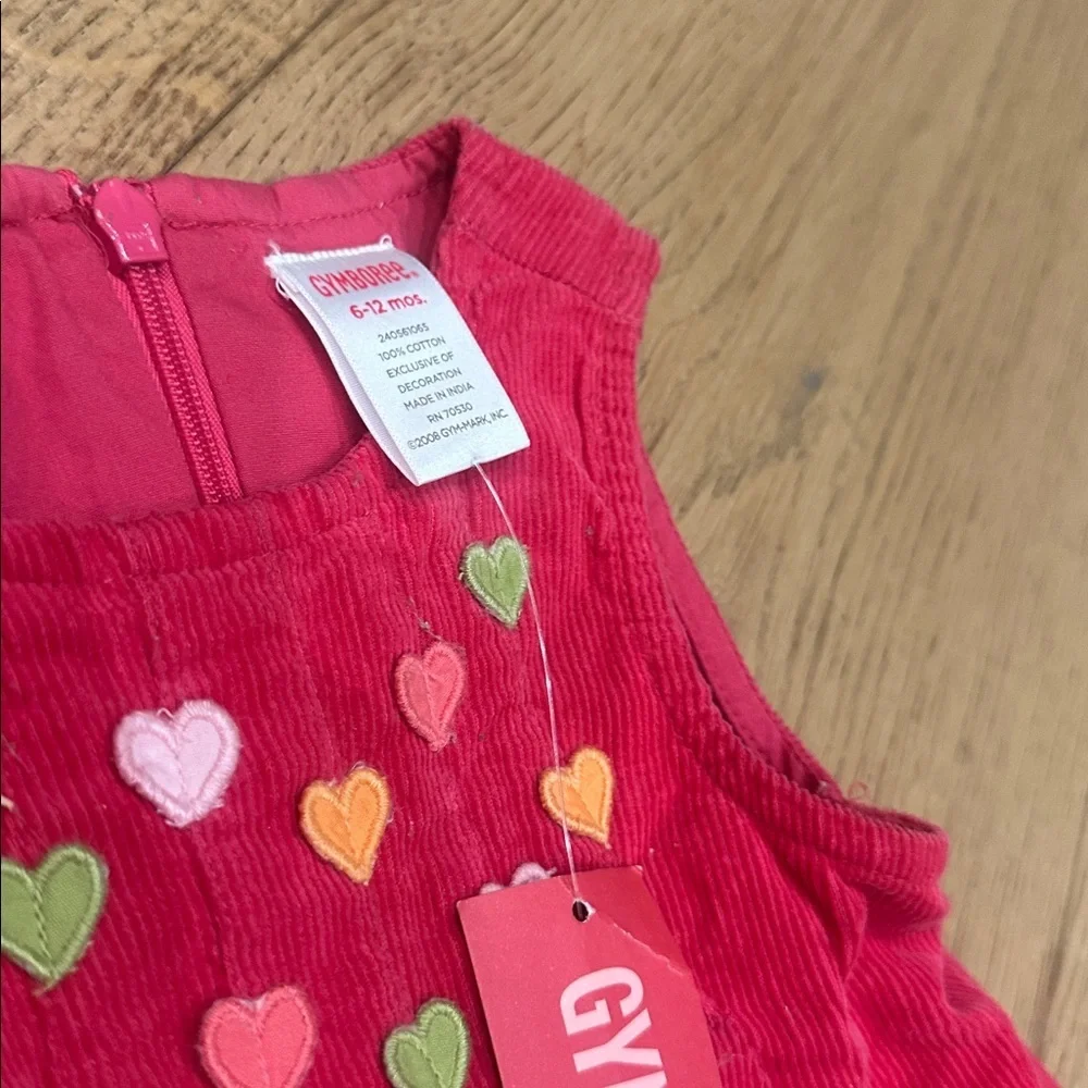 Gymboree pink Corduroy Kids Dress with Heart Accents 6/12m NWT